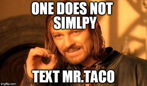 One Does Not Simply Meme | ONE DOES NOT TEXT MR.TACO SIMLPY | image tagged in memes,one does not simply | made w/ Imgflip meme maker