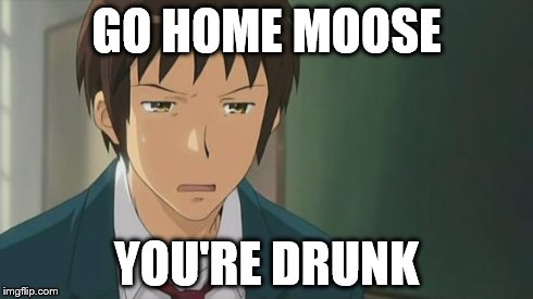 Kyon WTF | GO HOME MOOSE YOU'RE DRUNK | image tagged in kyon wtf | made w/ Imgflip meme maker