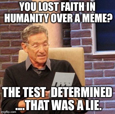 YOU LOST FAITH IN HUMANITY OVER A MEME? THE TEST  DETERMINED ....THAT WAS A LIE. | image tagged in memes,maury lie detector | made w/ Imgflip meme maker