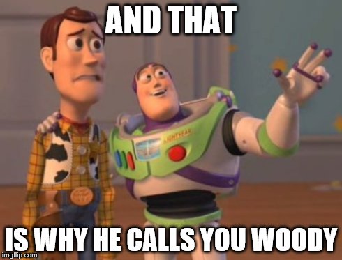 X, X Everywhere Meme | AND THAT IS WHY HE CALLS YOU WOODY | image tagged in memes,x x everywhere | made w/ Imgflip meme maker