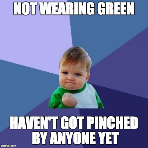 Success Kid Meme | NOT WEARING GREEN HAVEN'T GOT PINCHED BY ANYONE YET | image tagged in memes,success kid | made w/ Imgflip meme maker