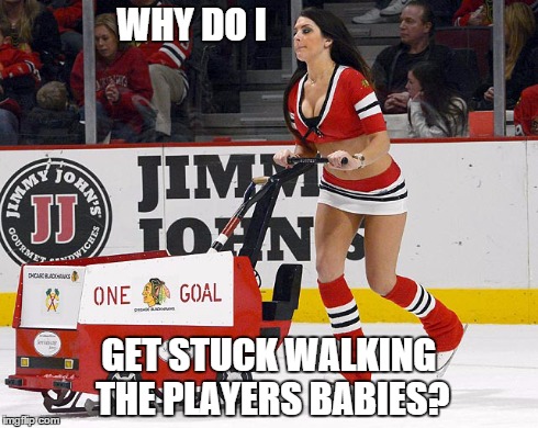 WHY DO I GET STUCK WALKING THE PLAYERS BABIES? | image tagged in hockey,funny | made w/ Imgflip meme maker