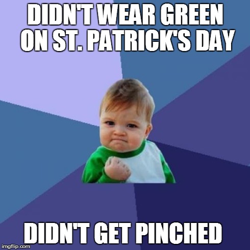 Success Kid Meme | DIDN'T WEAR GREEN ON ST. PATRICK'S DAY DIDN'T GET PINCHED | image tagged in memes,success kid | made w/ Imgflip meme maker