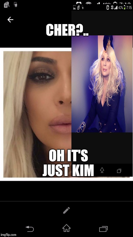 CHER?.. OH IT'S JUST KIM | image tagged in kimk,cher | made w/ Imgflip meme maker