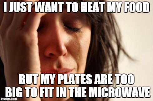 First World Problems Meme | I JUST WANT TO HEAT MY FOOD BUT MY PLATES ARE TOO BIG TO FIT IN THE MICROWAVE | image tagged in memes,first world problems,AdviceAnimals | made w/ Imgflip meme maker