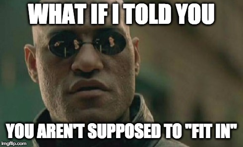 Rebel | WHAT IF I TOLD YOU YOU AREN'T SUPPOSED TO "FIT IN" | image tagged in memes,matrix morpheus,rebel,loner | made w/ Imgflip meme maker