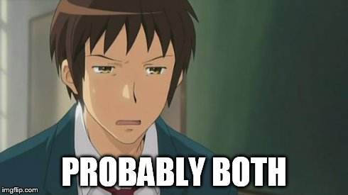 Kyon WTF | PROBABLY BOTH | image tagged in kyon wtf | made w/ Imgflip meme maker