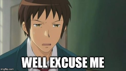 Kyon WTF | WELL EXCUSE ME | image tagged in kyon wtf | made w/ Imgflip meme maker