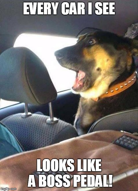 Girlfriend driving | EVERY CAR I SEE LOOKS LIKE A BOSS PEDAL! | image tagged in girlfriend driving | made w/ Imgflip meme maker