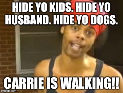 Hide Yo Kids Hide Yo Wife | HIDE YO KIDS. HIDE YO HUSBAND. HIDE YO DOGS. CARRIE IS WALKING!! | image tagged in memes,hide yo kids hide yo wife | made w/ Imgflip meme maker