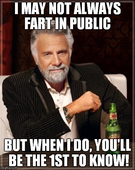 The Most Interesting Man In The World Meme | I MAY NOT ALWAYS FART IN PUBLIC BUT WHEN I DO, YOU'LL BE THE 1ST TO KNOW! | image tagged in memes,the most interesting man in the world | made w/ Imgflip meme maker