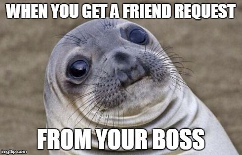 Awkward Moment Sealion Meme | WHEN YOU GET A FRIEND REQUEST FROM YOUR BOSS | image tagged in memes,awkward moment sealion | made w/ Imgflip meme maker