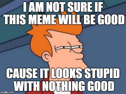 Futurama Fry | I AM NOT SURE IF THIS MEME WILL BE GOOD CAUSE IT LOOKS STUPID WITH NOTHING GOOD | image tagged in memes,futurama fry | made w/ Imgflip meme maker