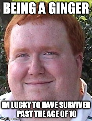 BEING A GINGER IM LUCKY TO HAVE SURVIVED PAST THE AGE OF 10 | image tagged in ginger | made w/ Imgflip meme maker