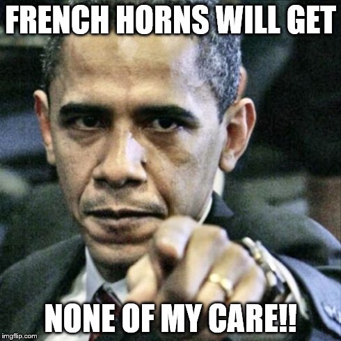 Pissed Off Obama | FRENCH HORNS WILL GET NONE OF MY CARE!! | image tagged in memes,pissed off obama | made w/ Imgflip meme maker