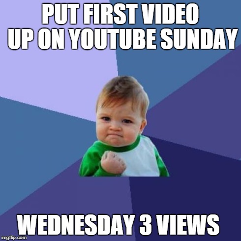 Success Kid | PUT FIRST VIDEO UP ON YOUTUBE SUNDAY WEDNESDAY 3 VIEWS | image tagged in memes,success kid,AdviceAnimals | made w/ Imgflip meme maker