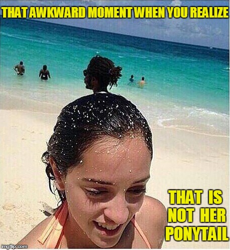 That Awkward Moment | THAT AWKWARD MOMENT WHEN YOU REALIZE THAT  IS NOT  HER PONYTAIL | image tagged in that awkward moment,double take,vince vance,thing are not what they appear to be,when a ponytail is a dude's head | made w/ Imgflip meme maker