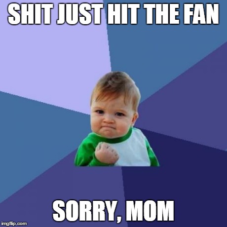 Success Kid | SHIT JUST HIT THE FAN SORRY, MOM | image tagged in memes,success kid | made w/ Imgflip meme maker