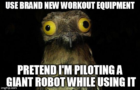 Weird Stuff I Do Potoo | USE BRAND NEW WORKOUT EQUIPMENT PRETEND I'M PILOTING A GIANT ROBOT WHILE USING IT | image tagged in memes,weird stuff i do potoo,AdviceAnimals | made w/ Imgflip meme maker