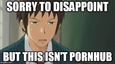 Kyon WTF | SORRY TO DISAPPOINT BUT THIS ISN'T PORNHUB | image tagged in kyon wtf | made w/ Imgflip meme maker