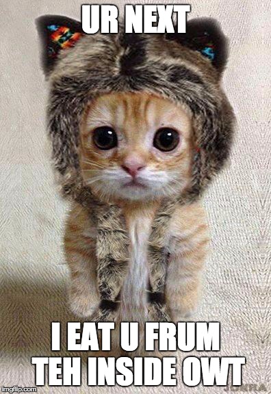 Raiv kitten | UR NEXT I EAT U FRUM TEH INSIDE OWT | image tagged in raiv kitten | made w/ Imgflip meme maker