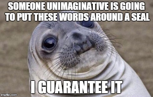 Awkward Moment Sealion | SOMEONE UNIMAGINATIVE IS GOING TO PUT THESE WORDS AROUND A SEAL I GUARANTEE IT | image tagged in memes,awkward moment sealion | made w/ Imgflip meme maker