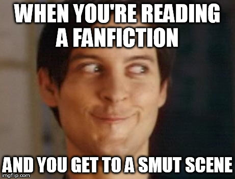 Spiderman Peter Parker Meme | WHEN YOU'RE READING A FANFICTION AND YOU GET TO A SMUT SCENE | image tagged in memes,spiderman peter parker | made w/ Imgflip meme maker