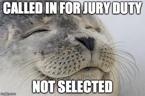 Satisfied Seal | CALLED IN FOR JURY DUTY NOT SELECTED | image tagged in memes,satisfied seal | made w/ Imgflip meme maker