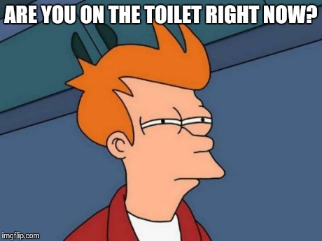 Futurama Fry | ARE YOU ON THE TOILET RIGHT NOW? | image tagged in memes,futurama fry | made w/ Imgflip meme maker