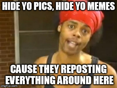 Hide Yo Kids Hide Yo Wife | HIDE YO PICS, HIDE YO MEMES CAUSE THEY REPOSTING EVERYTHING AROUND HERE | image tagged in memes,hide yo kids hide yo wife | made w/ Imgflip meme maker