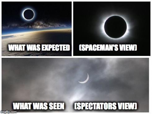WHAT WAS EXPECTED(SPACEMAN'S VIEW) WHAT WAS SEEN (SPECTATORS VIEW) | image tagged in eclipse | made w/ Imgflip meme maker