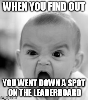 Angry Baby Meme | WHEN YOU FIND OUT YOU WENT DOWN A SPOT ON THE LEADERBOARD | image tagged in memes,angry baby | made w/ Imgflip meme maker