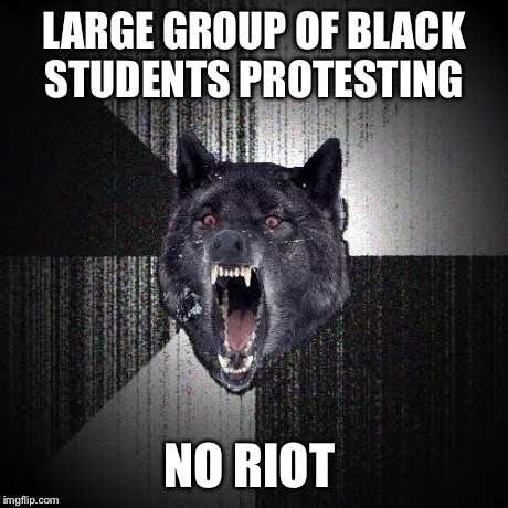 Insanity Wolf Meme | LARGE GROUP OF BLACK STUDENTS PROTESTING NO RIOT | image tagged in memes,insanity wolf | made w/ Imgflip meme maker