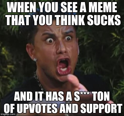 DJ Pauly D Meme | WHEN YOU SEE A MEME THAT YOU THINK SUCKS AND IT HAS A S*** TON OF UPVOTES AND SUPPORT | image tagged in memes,dj pauly d | made w/ Imgflip meme maker