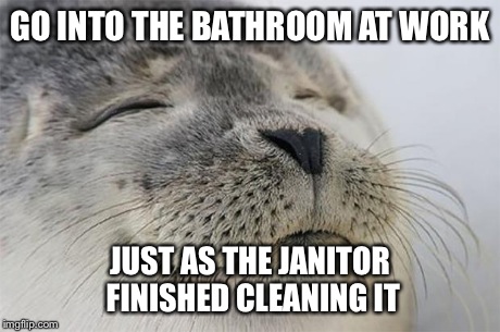 Satisfied Seal | GO INTO THE BATHROOM AT WORK JUST AS THE JANITOR FINISHED CLEANING IT | image tagged in memes,satisfied seal,AdviceAnimals | made w/ Imgflip meme maker