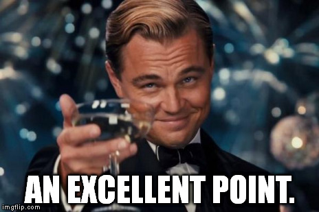 Leonardo Dicaprio Cheers Meme | AN EXCELLENT POINT. | image tagged in memes,leonardo dicaprio cheers | made w/ Imgflip meme maker