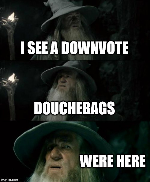 Confused Gandalf Meme | I SEE A DOWNVOTE DOUCHEBAGS WERE HERE | image tagged in memes,confused gandalf | made w/ Imgflip meme maker