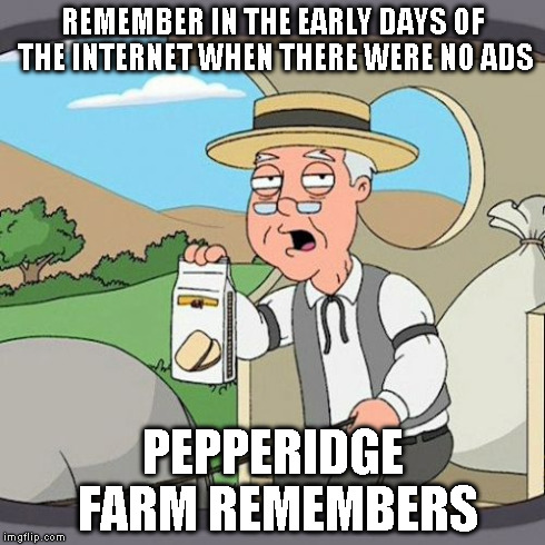 Pepperidge Farm Remembers | REMEMBER IN THE EARLY DAYS OF THE INTERNET WHEN THERE WERE NO ADS PEPPERIDGE FARM REMEMBERS | image tagged in memes,pepperidge farm remembers | made w/ Imgflip meme maker