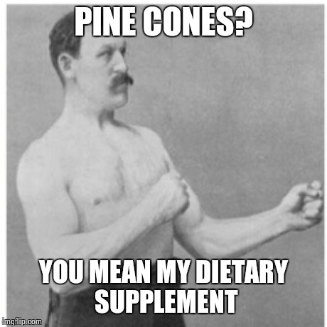 Overly Manly Man | PINE CONES? YOU MEAN MY DIETARY SUPPLEMENT | image tagged in memes,overly manly man | made w/ Imgflip meme maker