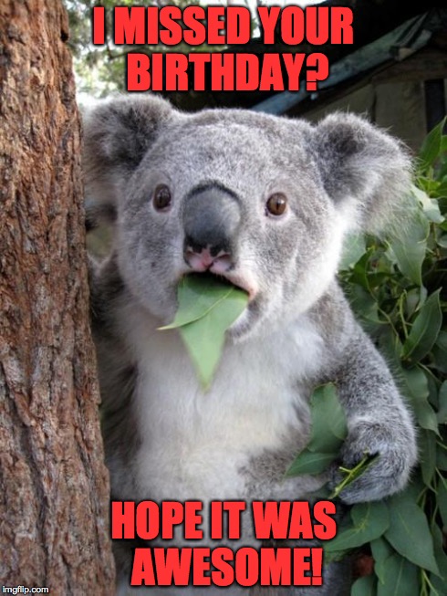 Surprised Koala Meme | I MISSED YOUR BIRTHDAY? HOPE IT WAS AWESOME! | image tagged in memes,surprised koala | made w/ Imgflip meme maker