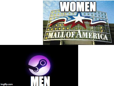 What Women Like To ShopWhat Men Like To Shop | WOMEN MEN | image tagged in steam,mall | made w/ Imgflip meme maker