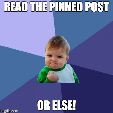 Success Kid Meme | READ THE PINNED POST OR ELSE! | image tagged in memes,success kid | made w/ Imgflip meme maker