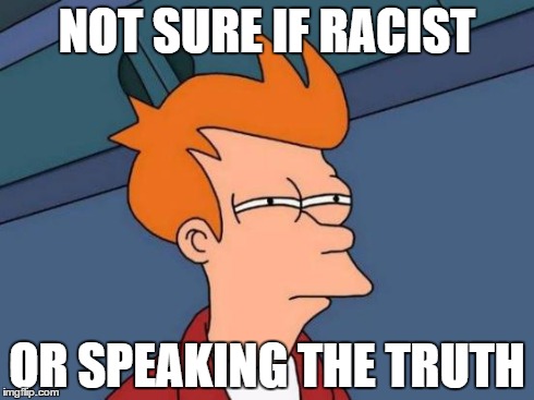 Futurama Fry Meme | NOT SURE IF RACIST OR SPEAKING THE TRUTH | image tagged in memes,futurama fry | made w/ Imgflip meme maker