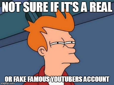 Not sure if | NOT SURE IF IT'S A REAL OR FAKE FAMOUS YOUTUBERS ACCOUNT | image tagged in memes,futurama fry | made w/ Imgflip meme maker