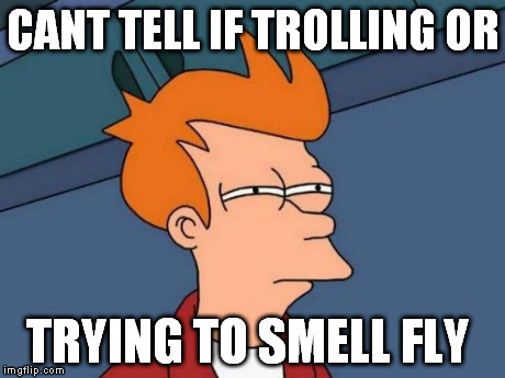 Futurama Fry Meme | CANT TELL IF TROLLING OR TRYING TO SMELL FLY | image tagged in memes,futurama fry | made w/ Imgflip meme maker