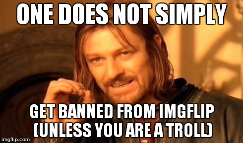 One Does Not Simply Meme | ONE DOES NOT SIMPLY GET BANNED FROM IMGFLIP (UNLESS YOU ARE A TROLL) | image tagged in memes,one does not simply | made w/ Imgflip meme maker