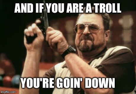 Am I The Only One Around Here Meme | AND IF YOU ARE A TROLL YOU'RE GOIN' DOWN | image tagged in memes,am i the only one around here | made w/ Imgflip meme maker