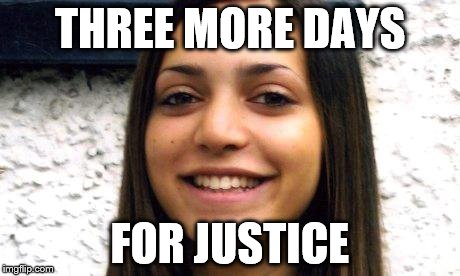 THREE MORE DAYS FOR JUSTICE | image tagged in meredith justice | made w/ Imgflip meme maker