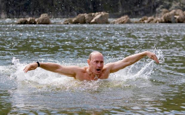 Putin swimming Blank Meme Template