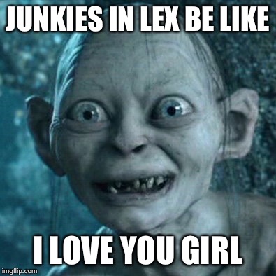 Gollum | JUNKIES IN LEX BE LIKE I LOVE YOU GIRL | image tagged in memes,gollum | made w/ Imgflip meme maker
